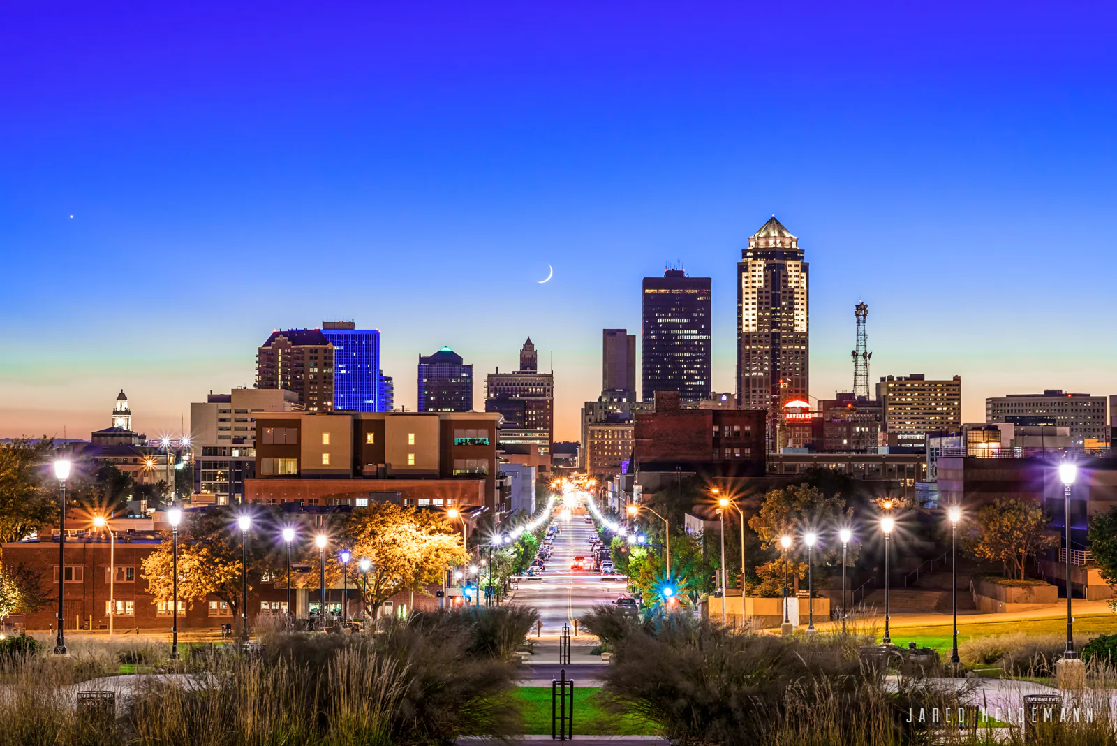 Downtown Des Moines skyline in Central Iowa